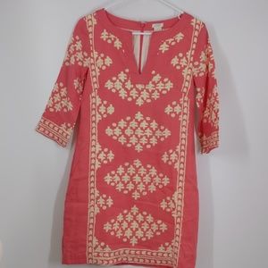 J. Crew lined linen pink resist-print shift-sz 0